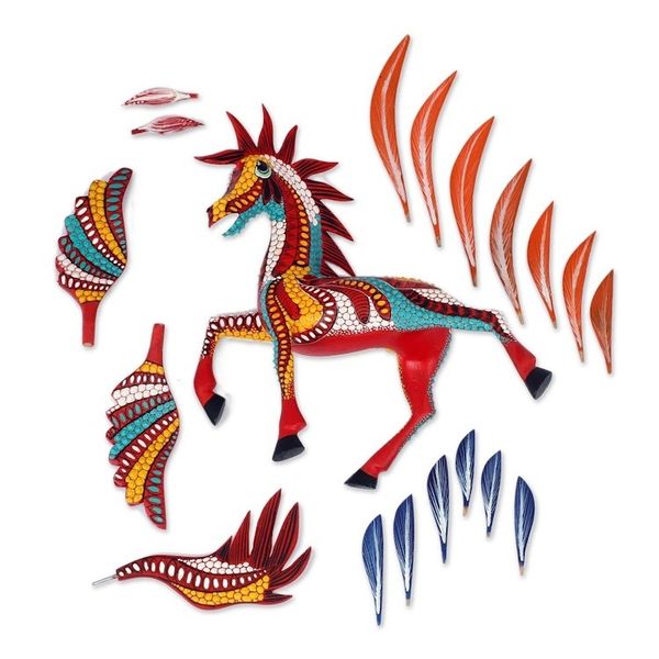 Alternate image for Handcrafted Alebrije Wood Pegasus Statuette from Mexico Magnificent Pegasus