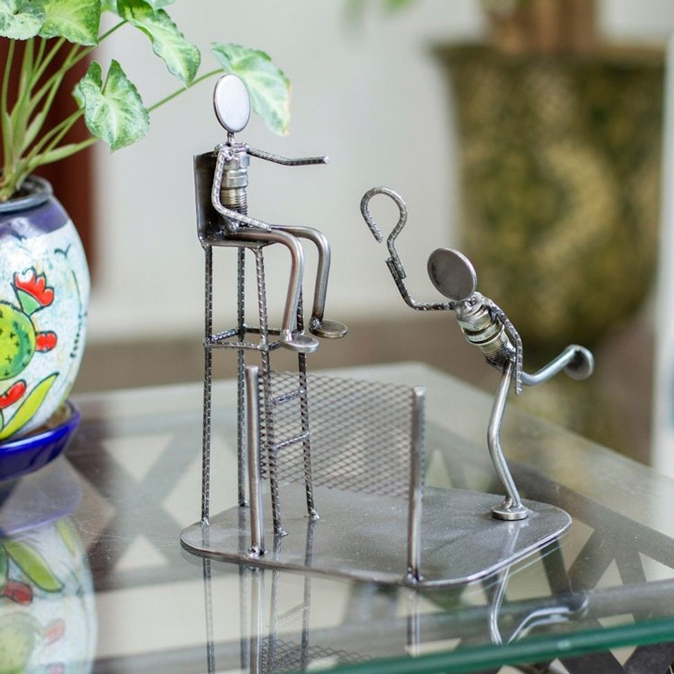 Upcycled Metal and Auto Parts Tennis Sculpture 'Tennis Champ'