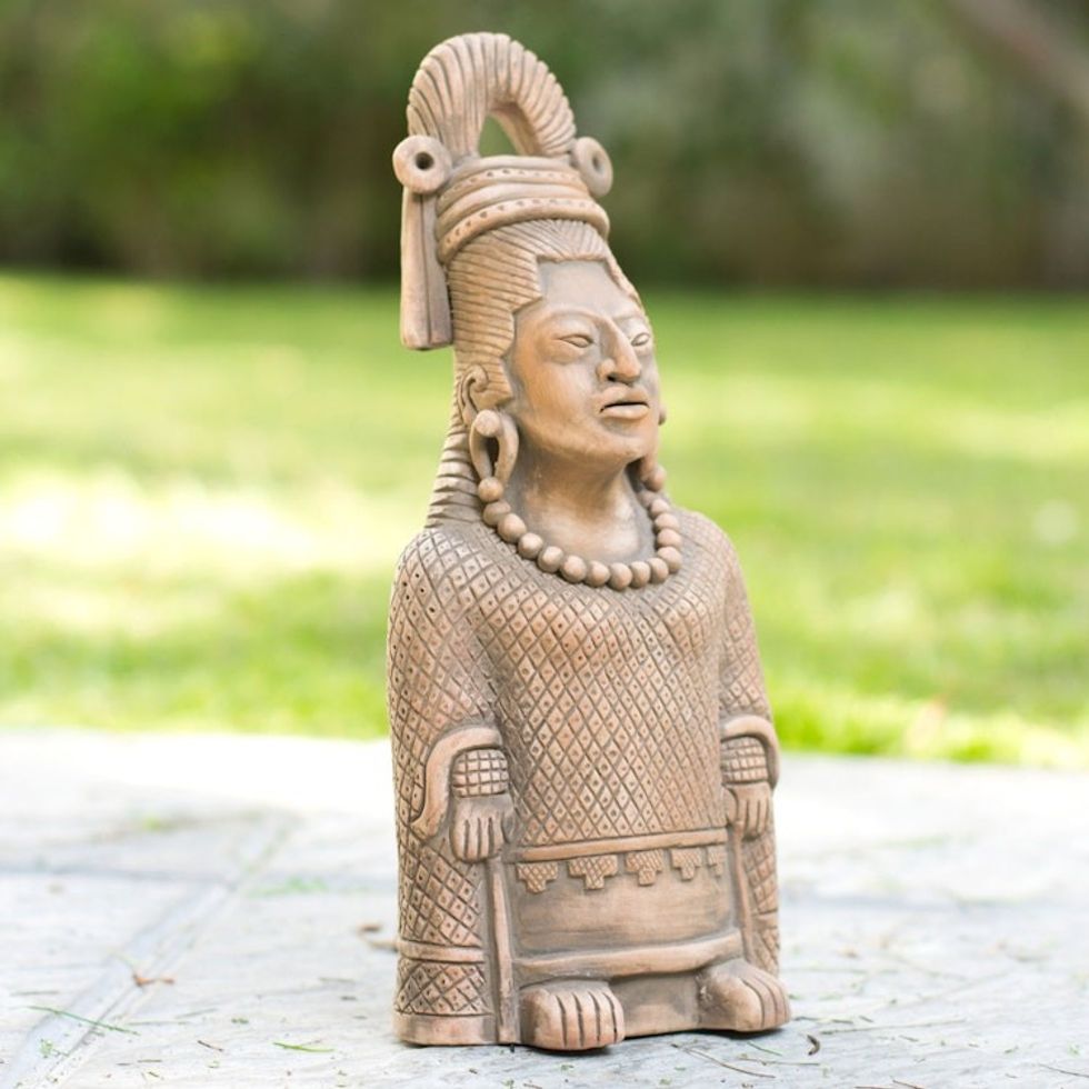 Collectible Maya Ceramic Sculpture Museum Replica 'Maya Lady of Weaves'