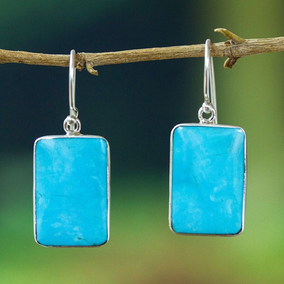 Turquoise Sterling Dangle Earrings 'Caribbean Mosaic'