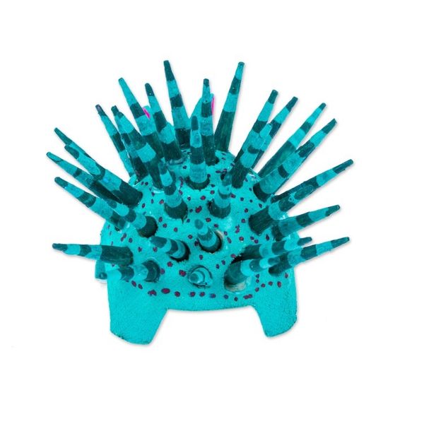 Alternate image for Hand-Painted Wood Alebrije Porcupine Figurine in Jade Green Cute Porcupine in Jade