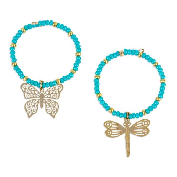 Alternate image for Set of 2 Handmade Beaded Drink Markers with Golden Pendants Turquoise Flutter