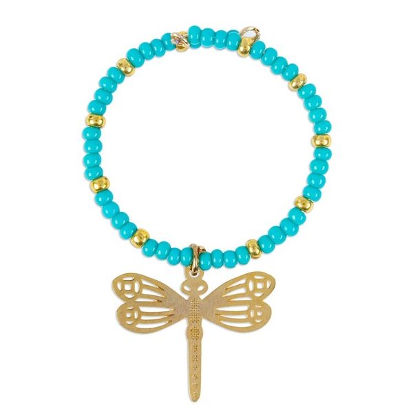 Alternate image for Set of 2 Handmade Beaded Drink Markers with Golden Pendants Turquoise Flutter