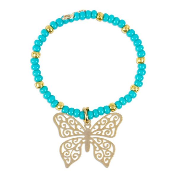 Alternate image for Set of 2 Handmade Beaded Drink Markers with Golden Pendants Turquoise Flutter
