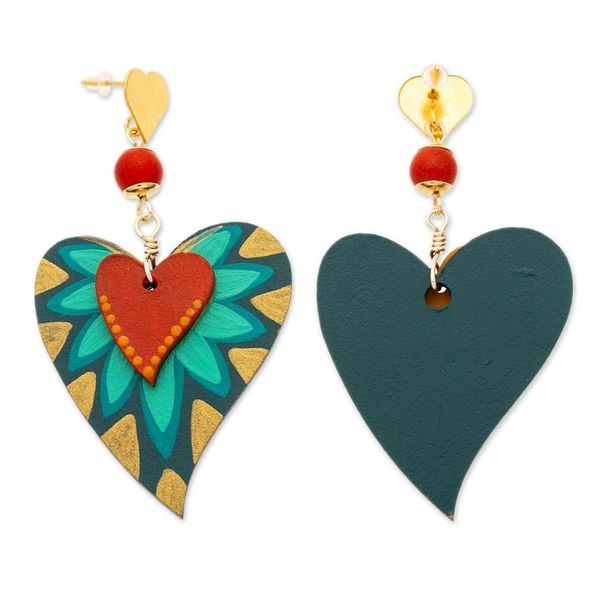 Alternate image for Nature-Inspired Hand-Painted Agate Heart Dangle Earrings Jungle Heart