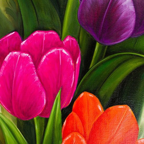 Alternate image for Signed Painting of Five Tulips from Mexico Five Tulips