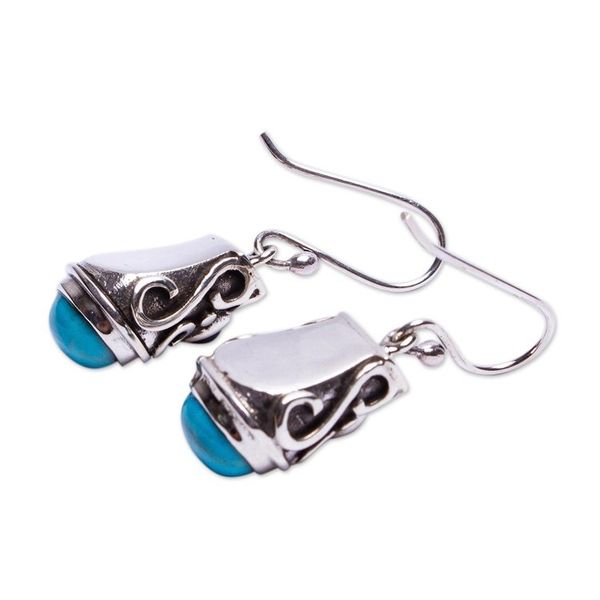 Alternate image for Turquoise Garnet Ornate Silver Dangle Earrings from Mexico Elegant Drop