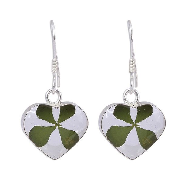 Alternate image for Heart-Shaped Natural Clover Dangle Earrings from Mexico Clover Hearts