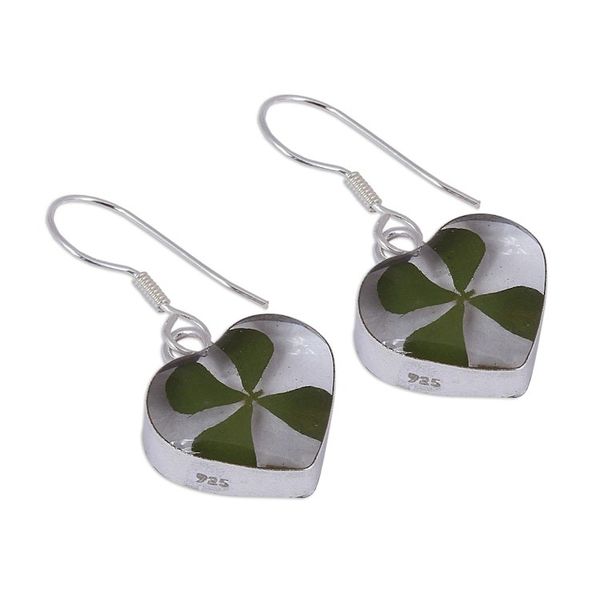 Alternate image for Heart-Shaped Natural Clover Dangle Earrings from Mexico Clover Hearts