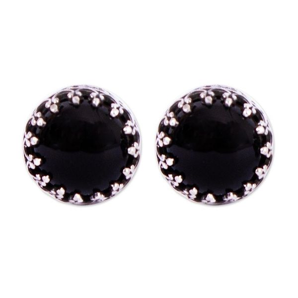 Alternate image for Taxco Silver Stud Earrings with Obsidian from Mexico Night Elegance
