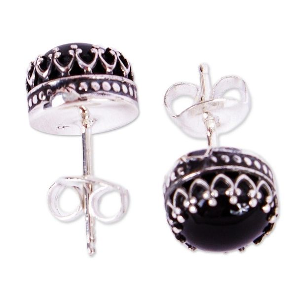 Alternate image for Taxco Silver Stud Earrings with Obsidian from Mexico Night Elegance