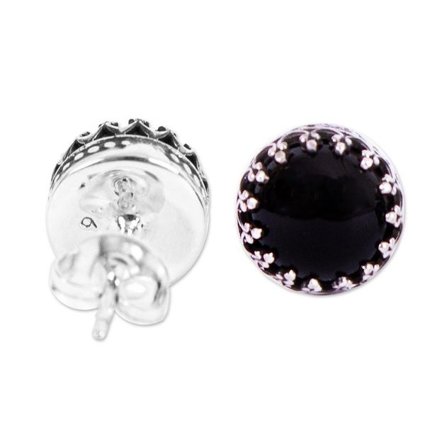 Alternate image for Taxco Silver Stud Earrings with Obsidian from Mexico Night Elegance