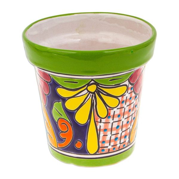 Alternate image for Talavera Kiwi Ceramic Flower Pot with Hacienda-Themed Motifs Kiwi Elysium