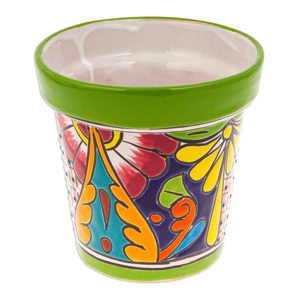 Alternate image for Talavera Kiwi Ceramic Flower Pot with Hacienda-Themed Motifs Kiwi Elysium