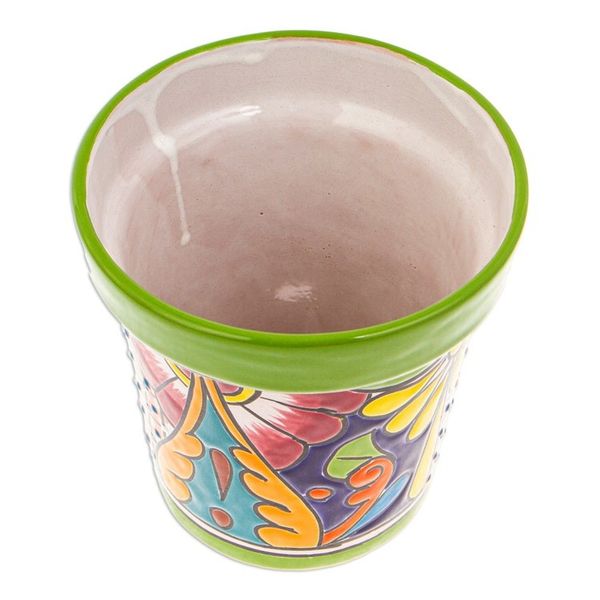 Alternate image for Talavera Kiwi Ceramic Flower Pot with Hacienda-Themed Motifs Kiwi Elysium