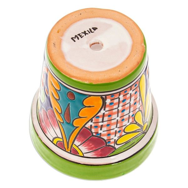 Alternate image for Talavera Kiwi Ceramic Flower Pot with Hacienda-Themed Motifs Kiwi Elysium
