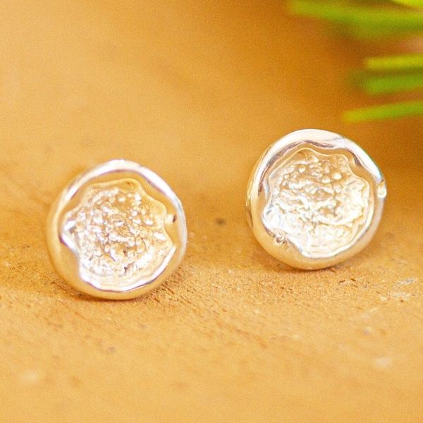 Alternate image for 925 Sterling Silver Moon Texture Stud Earrings from Mexico Lunar Globes