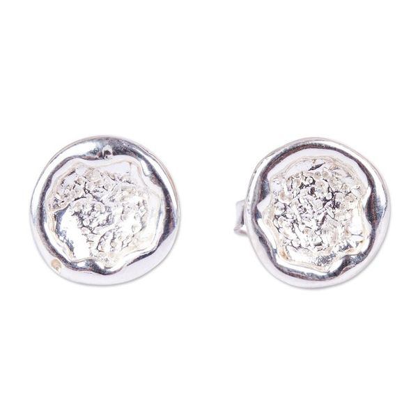 Alternate image for 925 Sterling Silver Moon Texture Stud Earrings from Mexico Lunar Globes