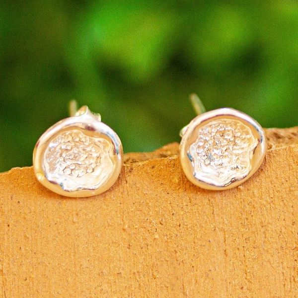 Alternate image for 925 Sterling Silver Moon Texture Stud Earrings from Mexico Lunar Globes