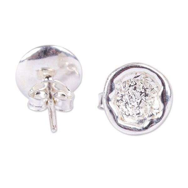 Alternate image for 925 Sterling Silver Moon Texture Stud Earrings from Mexico Lunar Globes