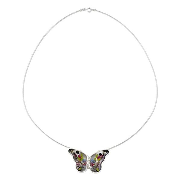 Alternate image for Sterling Silver and Dried Flower Black Butterfly Necklace Black Mexican Butterfly