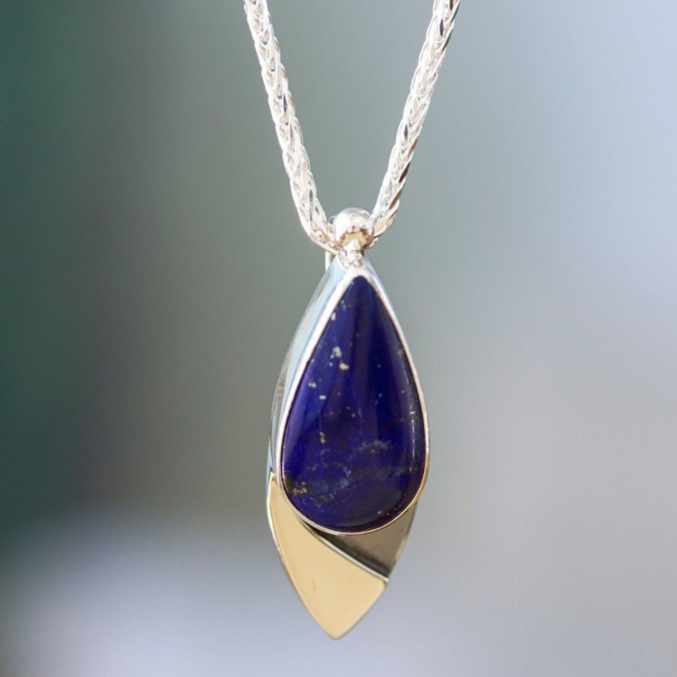 Mexican Modern Sterling Silver Lapis Lazuli Pendant Necklace 'Dove of Love'