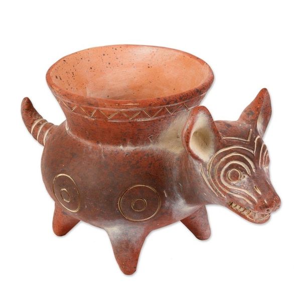Alternate image for Hand Crafted Reddish Colima Dog Ceramic Pot from Mexico Colima Hound