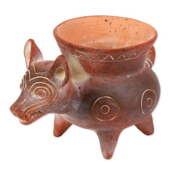 Alternate image for Hand Crafted Reddish Colima Dog Ceramic Pot from Mexico Colima Hound