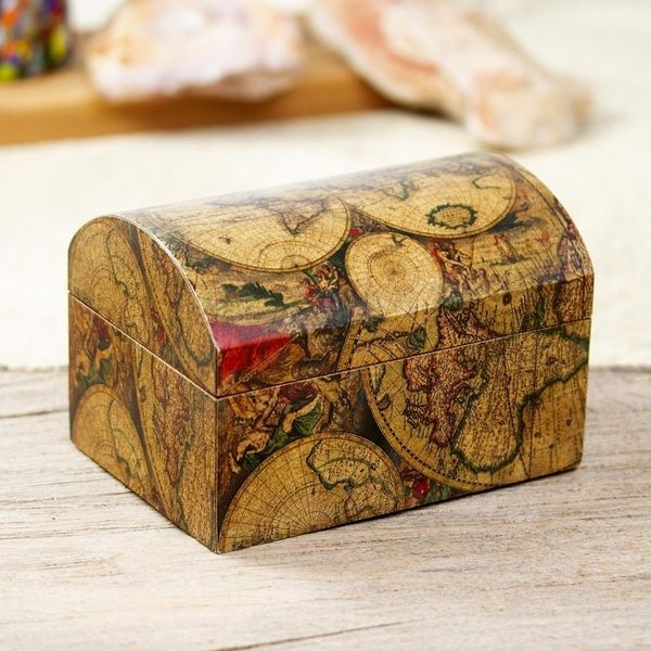 Alternate image for Decoupage Pinewood Decorative Box with an Old Map Image Old World