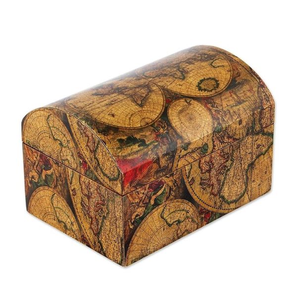 Alternate image for Decoupage Pinewood Decorative Box with an Old Map Image Old World