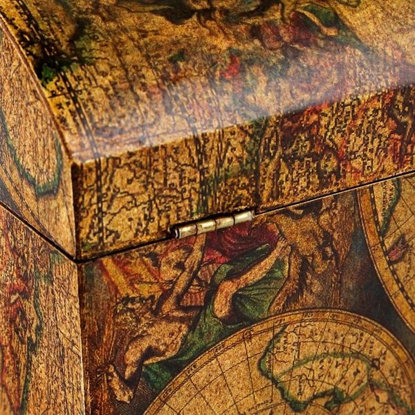 Alternate image for Decoupage Pinewood Decorative Box with an Old Map Image Old World