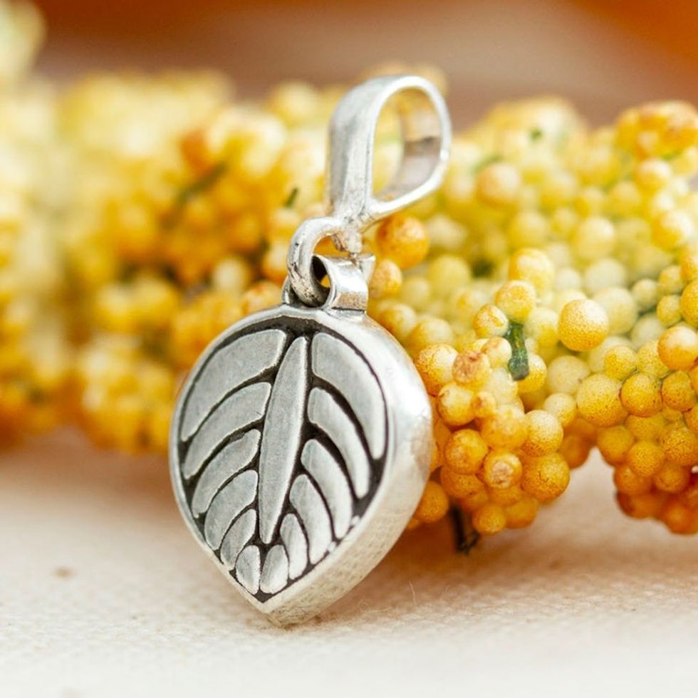 Leaf-Themed Taxco Sterling Silver Pendant from Mexico 'Luscious Leaf'