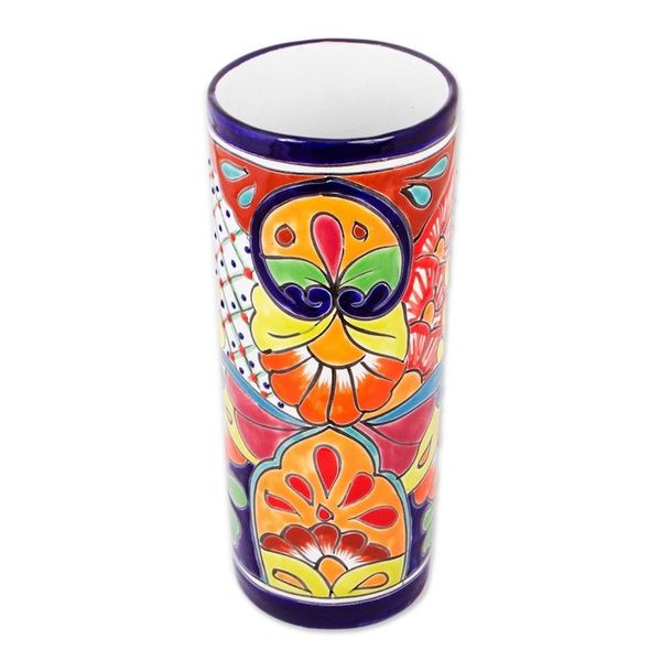 Alternate image for Cylindrical Talavera-Style Ceramic Vase from Mexico Cylindrical Talavera