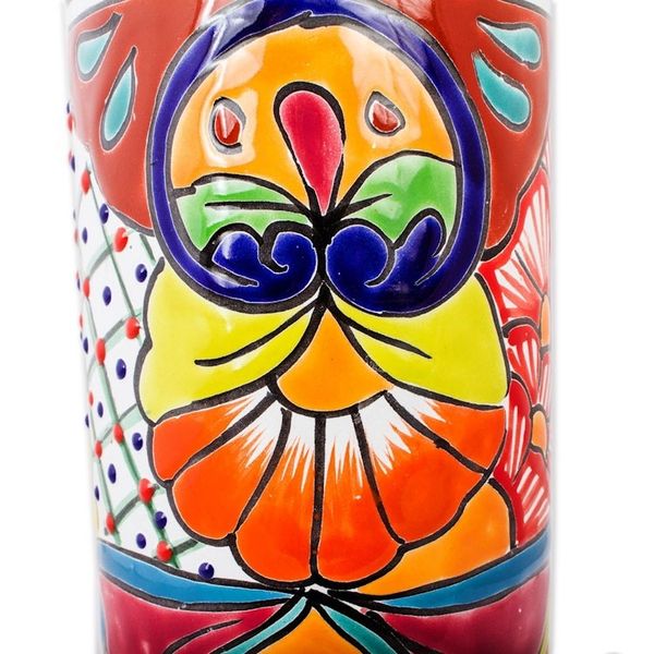 Alternate image for Cylindrical Talavera-Style Ceramic Vase from Mexico Cylindrical Talavera