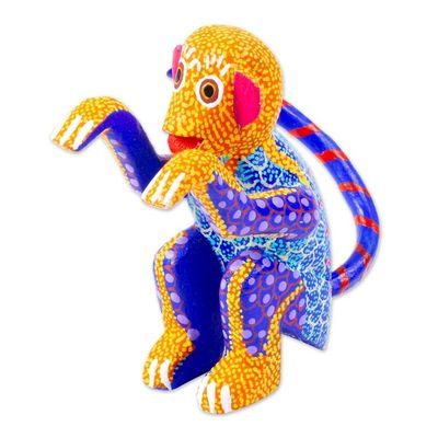 Alternate image for Small Hand-Painted Wood Alebrije Sculpture Bright Monkey