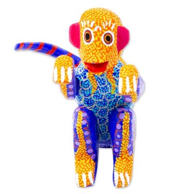 Alternate image for Small Hand-Painted Wood Alebrije Sculpture Bright Monkey
