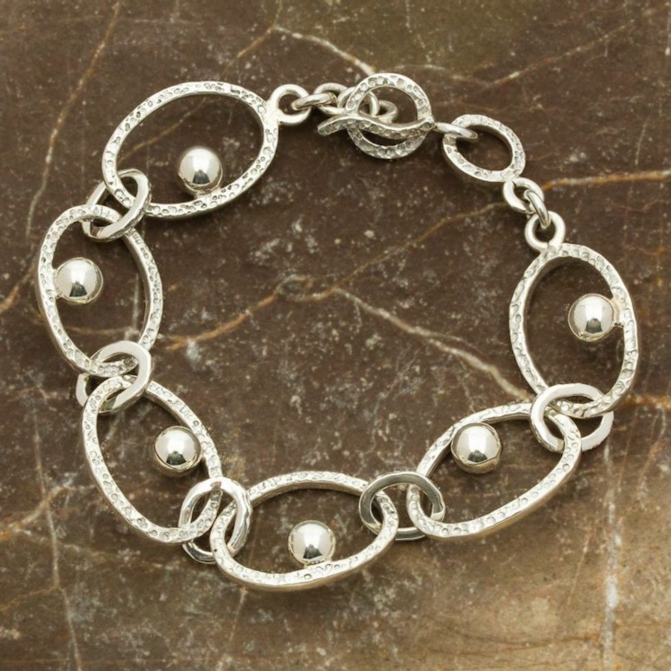 Artisan Crafted Link Bracelet with Mexican Silver 950 'Linked Glimmer'
