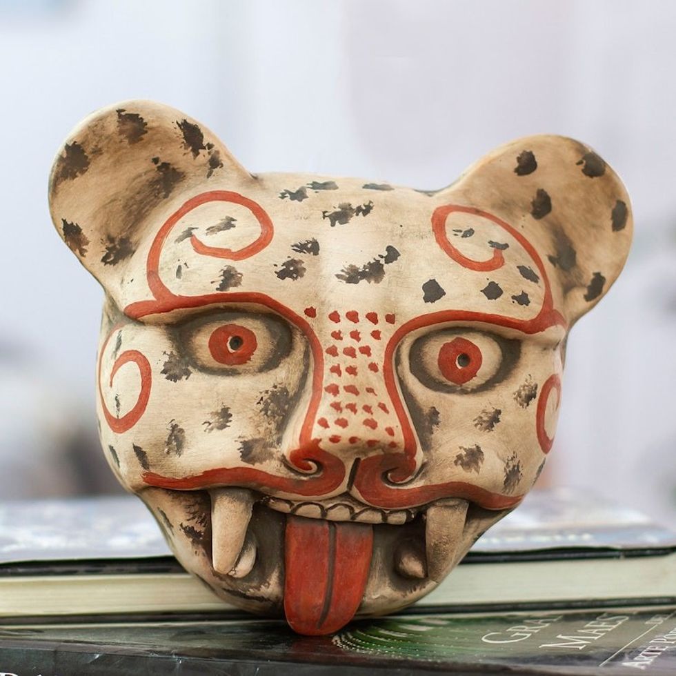 Handcrafted Mexican Ceramic Jaguar Mask 'Jaguar Head'