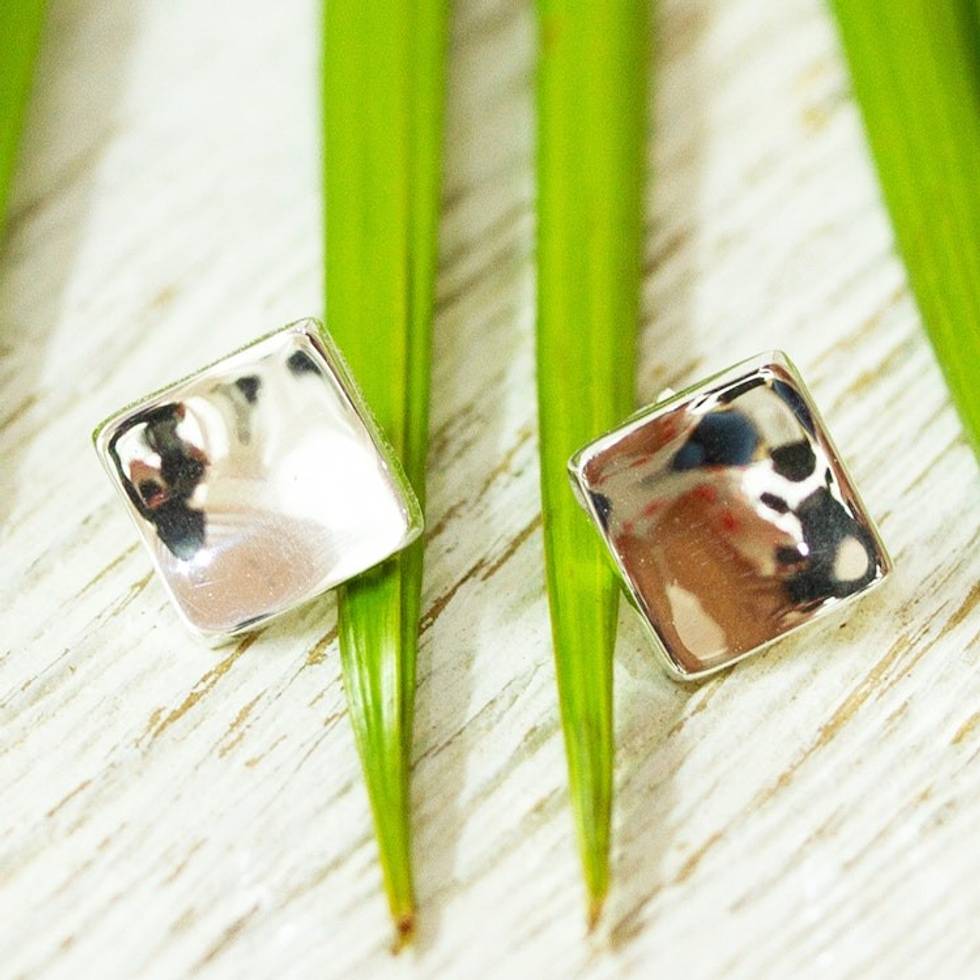 950 Silver Hammered Square Stud Earrings from Mexico 'Parable'