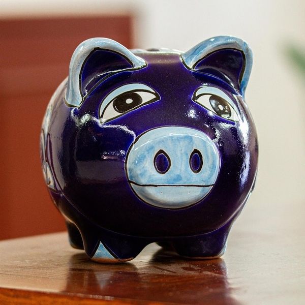 Alternate image for Hand Painted Ceramic Pig Decor Accent Cobalt Piggy