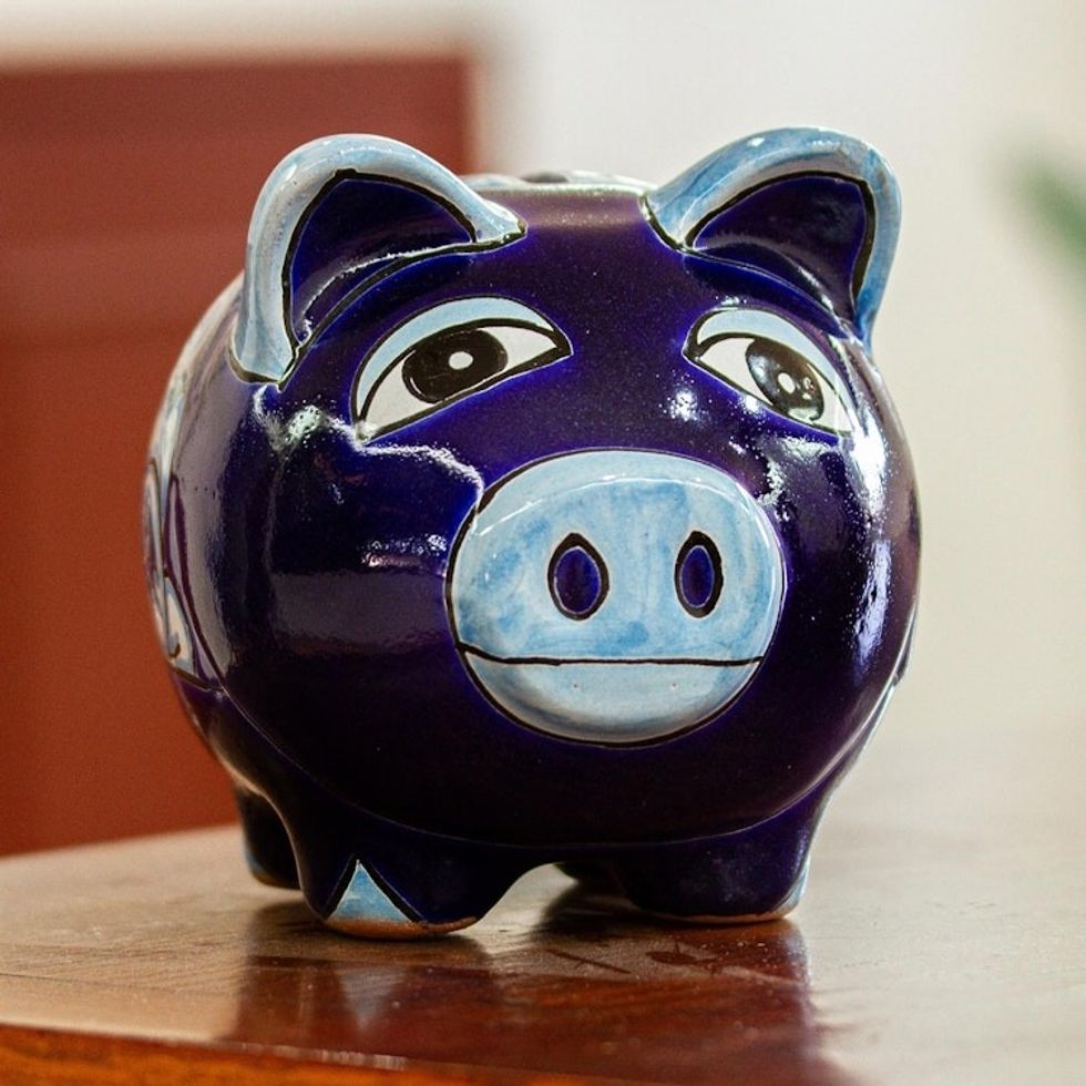 Hand Painted Ceramic Pig Decor Accent 'Cobalt Piggy'