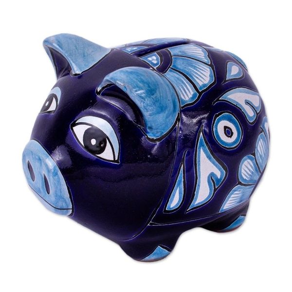 Alternate image for Hand Painted Ceramic Pig Decor Accent Cobalt Piggy