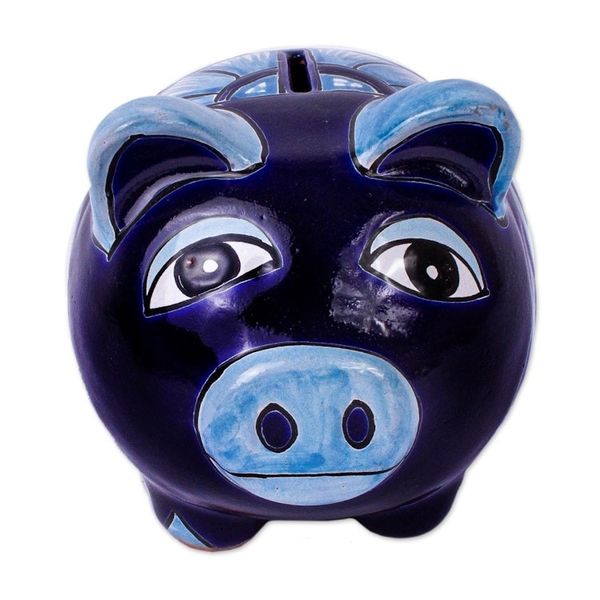 Alternate image for Hand Painted Ceramic Pig Decor Accent Cobalt Piggy