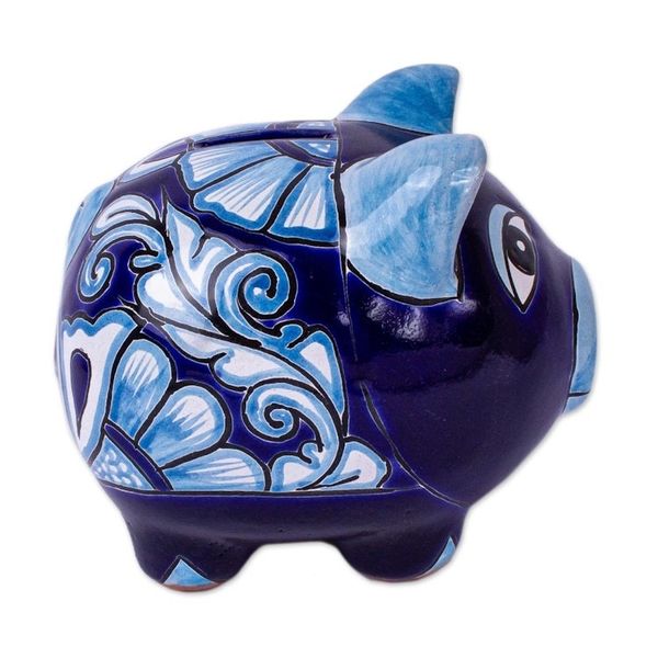 Alternate image for Hand Painted Ceramic Pig Decor Accent Cobalt Piggy