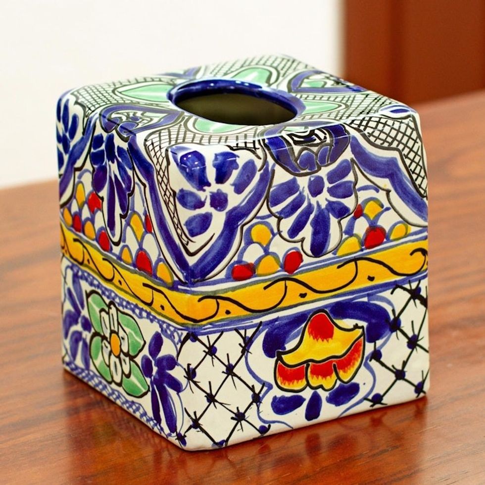 Hand-Painted Tissue Box Cover 'Hacienda Colors'
