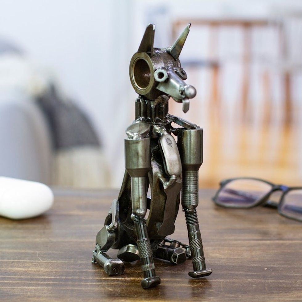 Eco-Friedly Dog-Themed Upcycled Metal Sculpture from Mexico 'Timeless Loyalty'