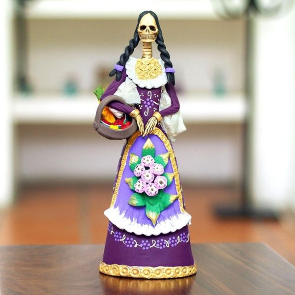 Alternate image for Handcrafted Ceramic Catrina Statuette La Catrina Candelaria