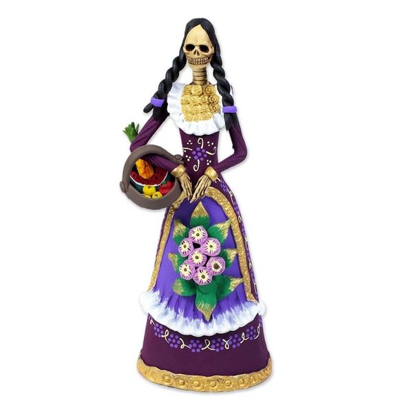 Alternate image for Handcrafted Ceramic Catrina Statuette La Catrina Candelaria