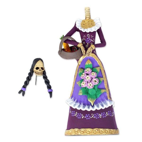 Alternate image for Handcrafted Ceramic Catrina Statuette La Catrina Candelaria