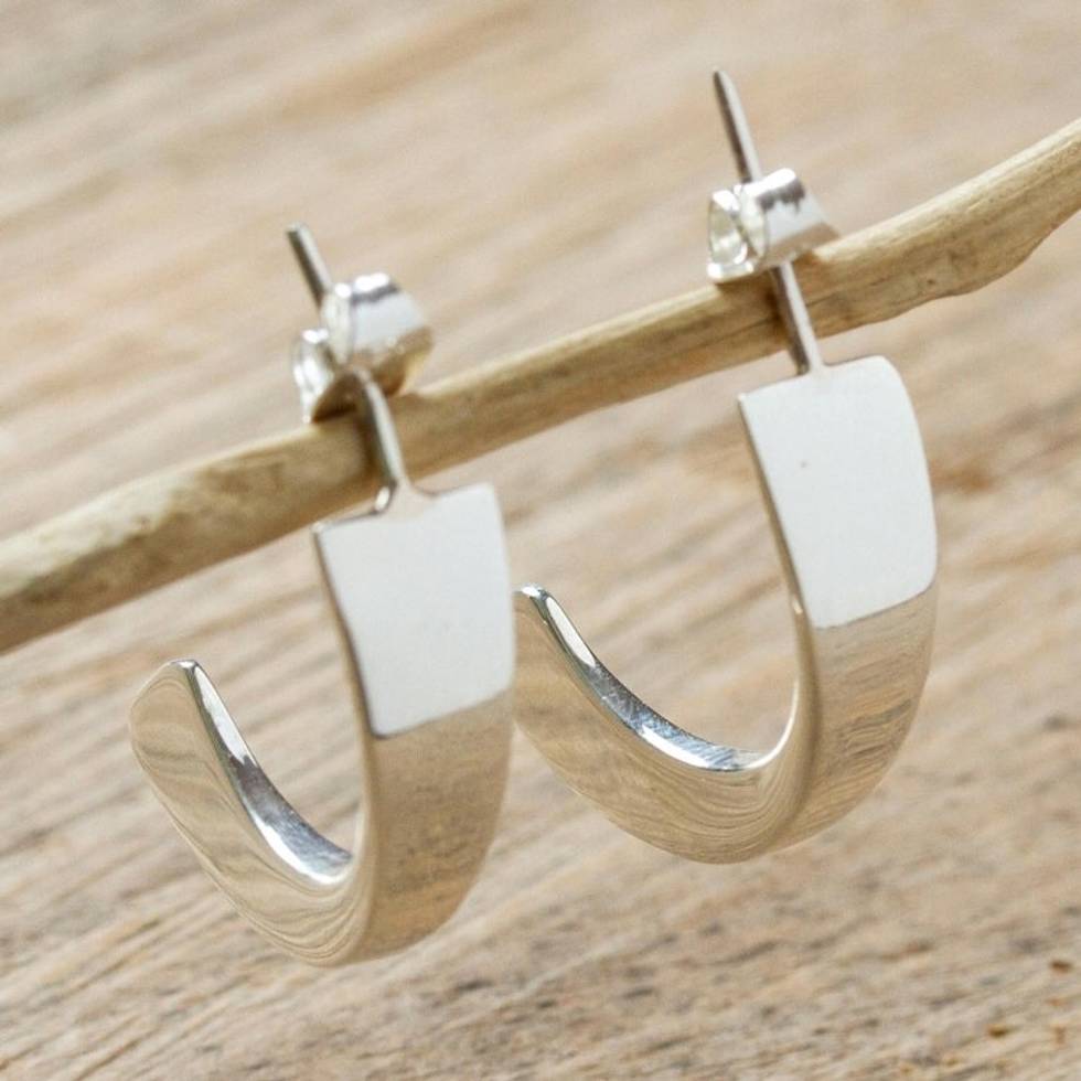 Modern 950 Silver Half Hoop Earrings from Taxco Mexico 'Little Drops of Life'